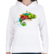 PRINTFASHION Színes kaméleon - Női kapucnis pulóver - Fehér női pulóver, kardigán