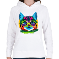 PRINTFASHION Színes kiscica - Női kapucnis pulóver - Fehér női pulóver, kardigán