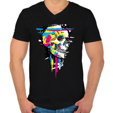 PRINTFASHION Színes koponya - Férfi V-nyakú póló - Fekete férfi póló