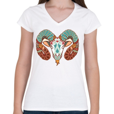 PRINTFASHION Színes Kos horoszkóp - Női V-nyakú póló - Fehér női póló