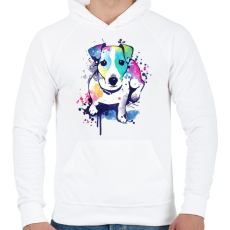 PRINTFASHION Színes kutya - Férfi kapucnis pulóver - Fehér