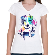 PRINTFASHION Színes kutya - Női V-nyakú póló - Fehér