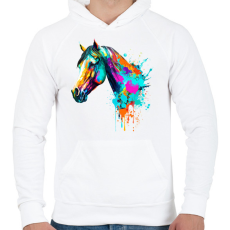 PRINTFASHION Színes ló - Férfi kapucnis pulóver - Fehér