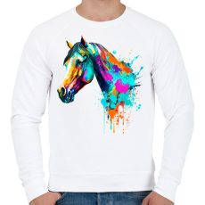PRINTFASHION Színes ló - Férfi pulóver - Fehér
