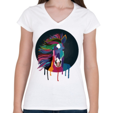PRINTFASHION Színes Ló - Női V-nyakú póló - Fehér