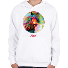 PRINTFASHION Szines lovas minta - Névvel - Gyerek kapucnis pulóver - Fehér