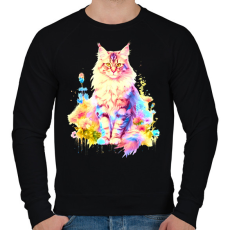 PRINTFASHION Színes maine coon - Férfi pulóver - Fekete