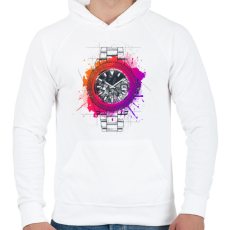 PRINTFASHION Színes óra - Férfi kapucnis pulóver - Fehér