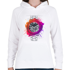 PRINTFASHION Színes óra - Női kapucnis pulóver - Fehér női pulóver, kardigán