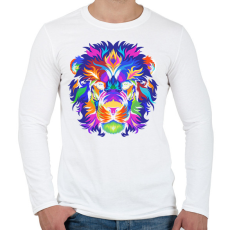PRINTFASHION Színes oroszlán - Férfi hosszú ujjú póló - Fehér