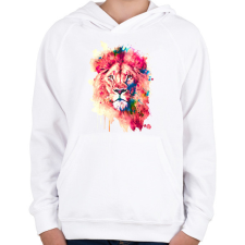 PRINTFASHION Színes oroszlán - Gyerek kapucnis pulóver - Fehér gyerek pulóver, kardigán
