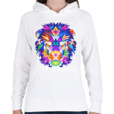 PRINTFASHION Színes oroszlán - Női kapucnis pulóver - Fehér női pulóver, kardigán
