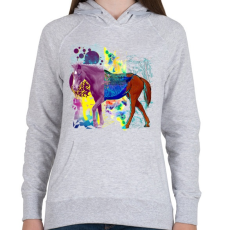 PRINTFASHION Színes paripa - Női kapucnis pulóver - Sport szürke