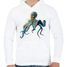 PRINTFASHION Színes polip - Férfi kapucnis pulóver - Fehér