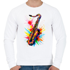 PRINTFASHION Színes szaxofon - Férfi pulóver - Fehér férfi pulóver, kardigán