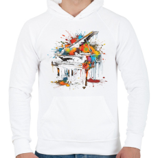 PRINTFASHION Színes zongora - Férfi kapucnis pulóver - Fehér