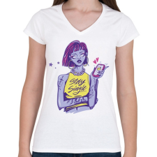 PRINTFASHION Szingli - maradj szingli - Női V-nyakú póló - Fehér női póló