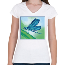 PRINTFASHION Szitakötő - Női V-nyakú póló - Fehér női póló