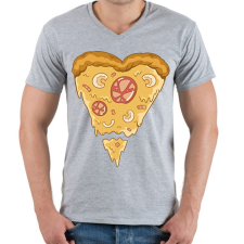 PRINTFASHION Szív alakú pizza - Férfi V-nyakú póló - Sport szürke férfi póló