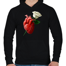 PRINTFASHION Szív fehér rózsával - Férfi kapucnis pulóver - Fekete férfi pulóver, kardigán