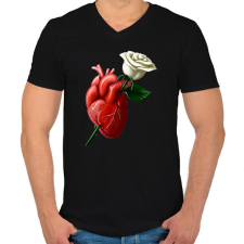 PRINTFASHION Szív fehér rózsával - Férfi V-nyakú póló - Fekete férfi póló