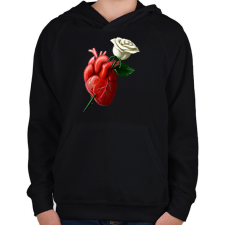 PRINTFASHION Szív fehér rózsával - Gyerek kapucnis pulóver - Fekete gyerek pulóver, kardigán