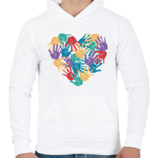 PRINTFASHION Szív kezekből - Férfi kapucnis pulóver - Fehér férfi pulóver, kardigán