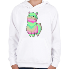 PRINTFASHION Szivárvány alpaca - Gyerek kapucnis pulóver - Fehér gyerek pulóver, kardigán