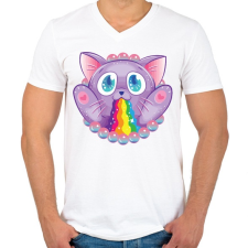 PRINTFASHION Szivárvány macska - Férfi V-nyakú póló - Fehér férfi póló