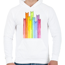 PRINTFASHION Szivárvány macskák - Férfi kapucnis pulóver - Fehér férfi pulóver, kardigán