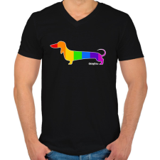 PRINTFASHION Szivárvány testű tacskó - Férfi V-nyakú póló - Fekete férfi póló