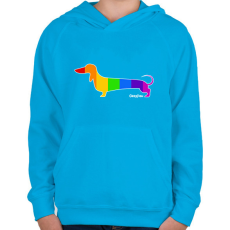 PRINTFASHION Szivárvány testű tacskó - Gyerek kapucnis pulóver - Azúrkék