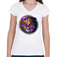 PRINTFASHION Szivárványcic - Női V-nyakú póló - Fehér