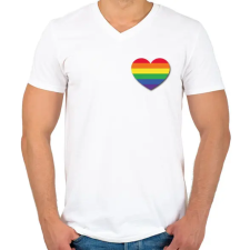 PRINTFASHION Szivárványos szív - Férfi V-nyakú póló - Fehér férfi póló