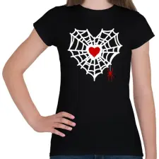PRINTFASHION szívecske pókháló pókkal - Női póló - Fekete női póló