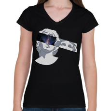 PRINTFASHION Szobor galaxis - Női V-nyakú póló - Fekete
