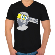 PRINTFASHION Szobor spongyabob - Férfi V-nyakú póló - Fekete férfi póló