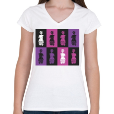 PRINTFASHION Szobrok - Színes - Női V-nyakú póló - Fehér