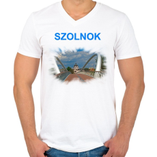 PRINTFASHION Szolnok - Férfi V-nyakú póló - Fehér