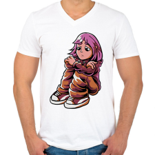 PRINTFASHION Szomorú lány - Férfi V-nyakú póló - Fehér férfi póló