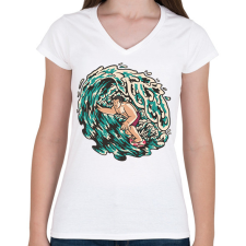 PRINTFASHION Szörfös - Női V-nyakú póló - Fehér női póló