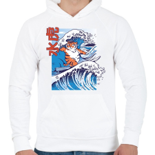 PRINTFASHION Szörfös tigris - Férfi kapucnis pulóver - Fehér női pulóver, kardigán