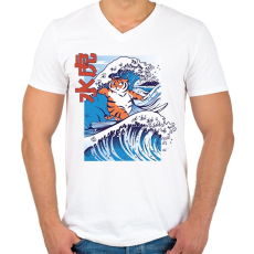 PRINTFASHION Szörfös tigris - Férfi V-nyakú póló - Fehér