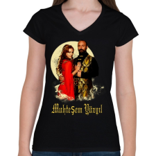 PRINTFASHION Szulejmán - Női V-nyakú póló - Fekete női póló