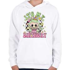 PRINTFASHION Születésnapi Labubu - Gyerek kapucnis pulóver - Fehér gyerek pulóver, kardigán