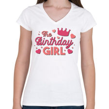 PRINTFASHION Születésnapos lány - The Birthday girl - Női V-nyakú póló - Fehér női póló
