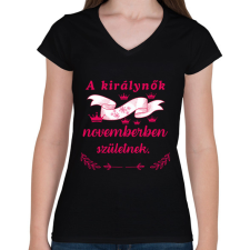 PRINTFASHION Szülinap királynők szalag pink - Női V-nyakú póló - Fekete női póló