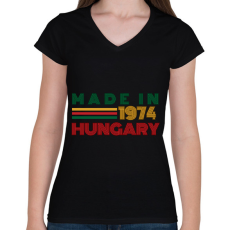 PRINTFASHION Szülinap Made in 1974  - Női V-nyakú póló - Fekete