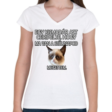 PRINTFASHION Szülinapi Grumpy Cat - Női V-nyakú póló - Fehér