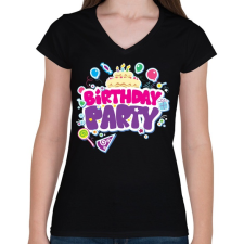 PRINTFASHION Szülinapi party - Női V-nyakú póló - Fekete női póló